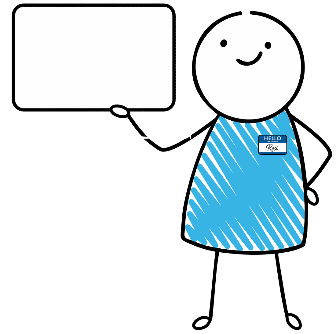 Rex, the Corporex mascot, holding the sign-in board